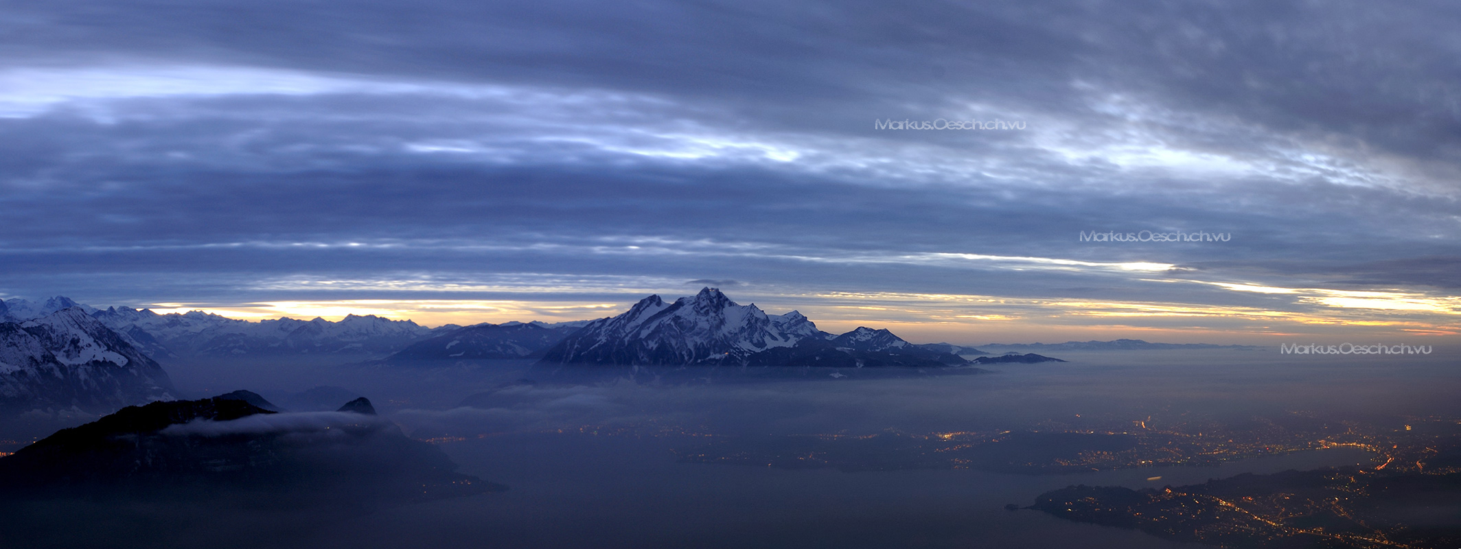 Aussicht von der Rigi nach Sonnenuntergang